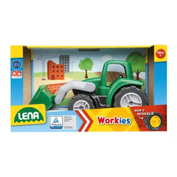 Spielzeugtraktor Lena Workies 01263 mit Schaufel — Kunststoff-Aufsitzspielzeug für Bauarbeiten, für Innen- und Außeneinsatz geeignet