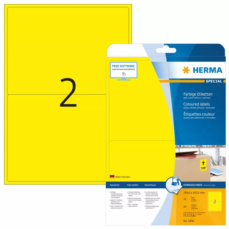 Farbige Etiketten HERMA A4 199,6x143,5 mm gelb Papier matt 40 Stk.