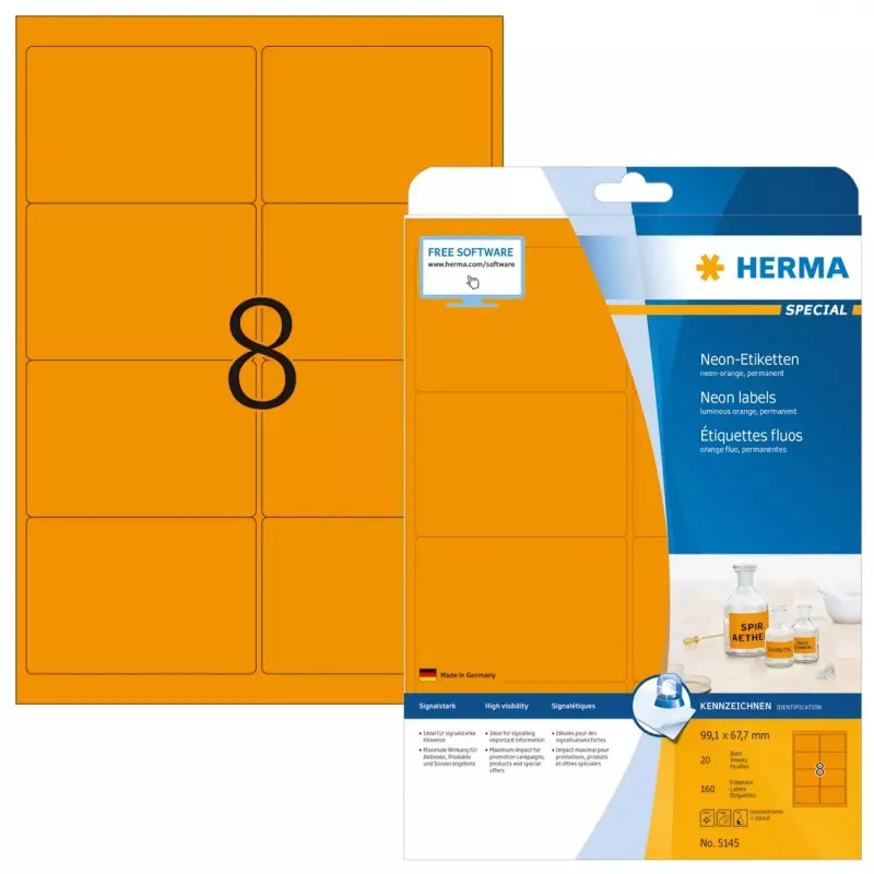 Selbstklebend Druckeretiketten HERMA Neon-Etiketten A4 99,1x67,7 mm