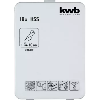 Bohrerset KWB 421856 19 Stück Spiralbohrer 1,0 - 10 mm