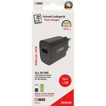 Mobiles Ladegerät 2GO 797273 Universal Schwarz AC-Schnellladen