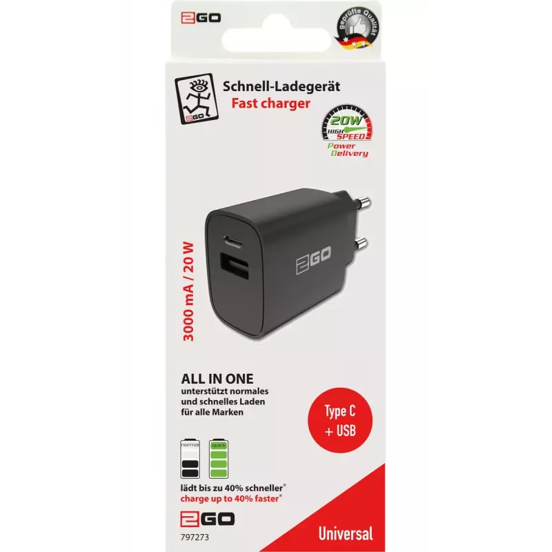 Mobiles Ladegerät 2GO 797273 Universal Schwarz AC-Schnellladen