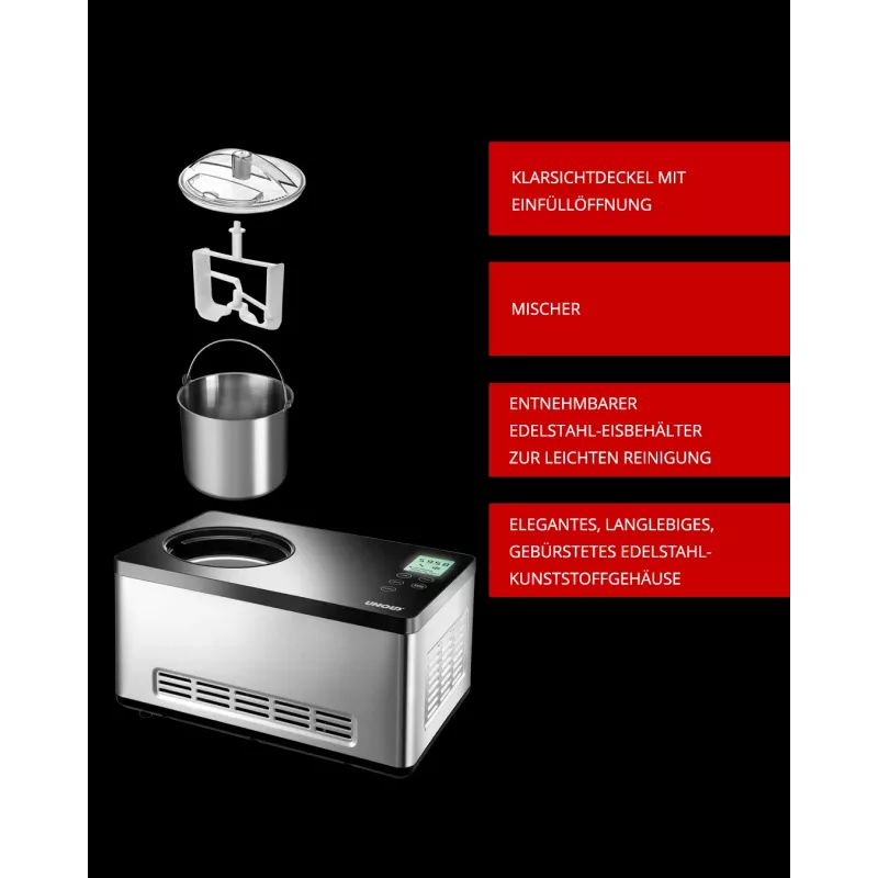 Unold 48845 Eismaschine Kompressor-Eismaschine 2 L 180 W Schwarz, Edelstahl