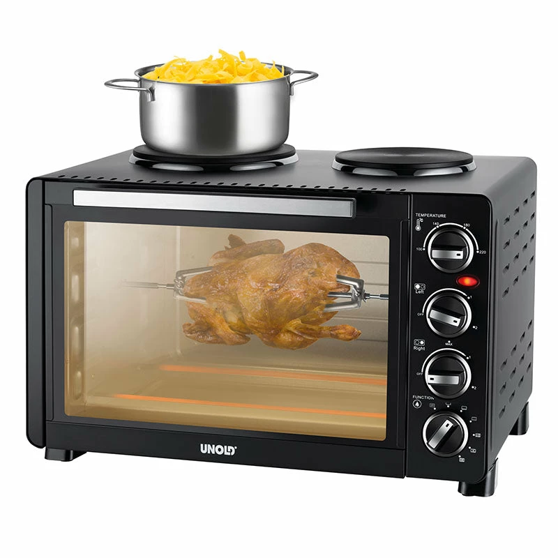 Unold Small kitchen all in one, Freistehender Herd, Schwarz, Drehregler, Schwarz, Metall, Glas