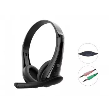Kabelgebundenes Headset CONCEPTRONIC POLONA06B3T, Stereo 3,5 mm, Mikrofon mit Rauschunterdrückung, supraaural, 20–20000 Hz, 1,8 m Kabel, schwarz