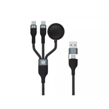 USB A auf 2× USB-C 3-in-1 Schnelllade-Datenkabel Conceptronic ETTA08B15 — 1,5 m, USB 2.0, 5 A, Apple Watch Ladegerät, 100 W E‑Mark