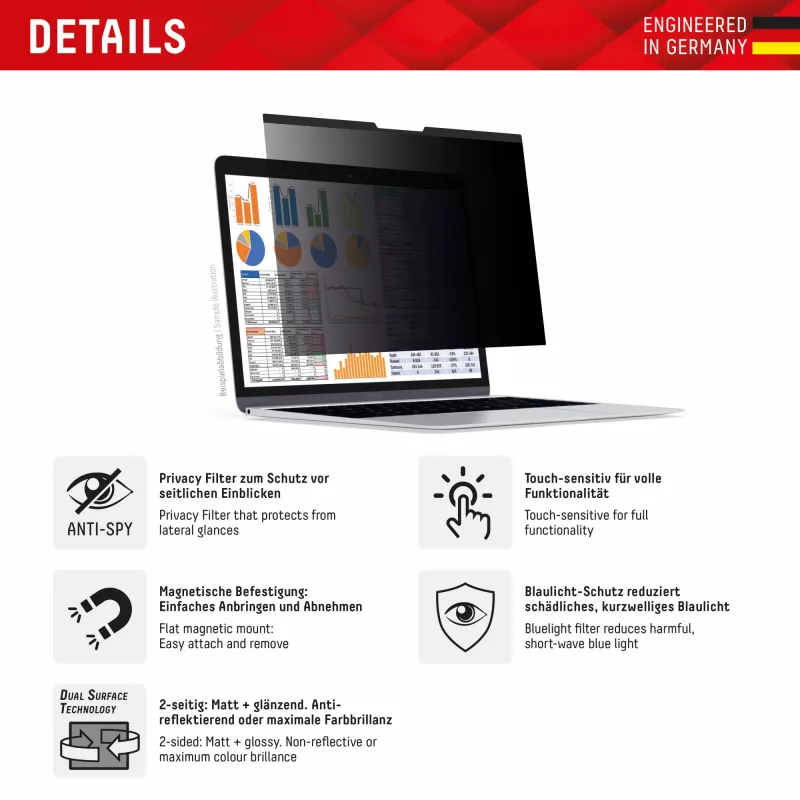 Displex PRIVACY SAFE magnetischer 2-Wege-Sichtschutzfilter für Laptop/Notebook 14'' (16:10)