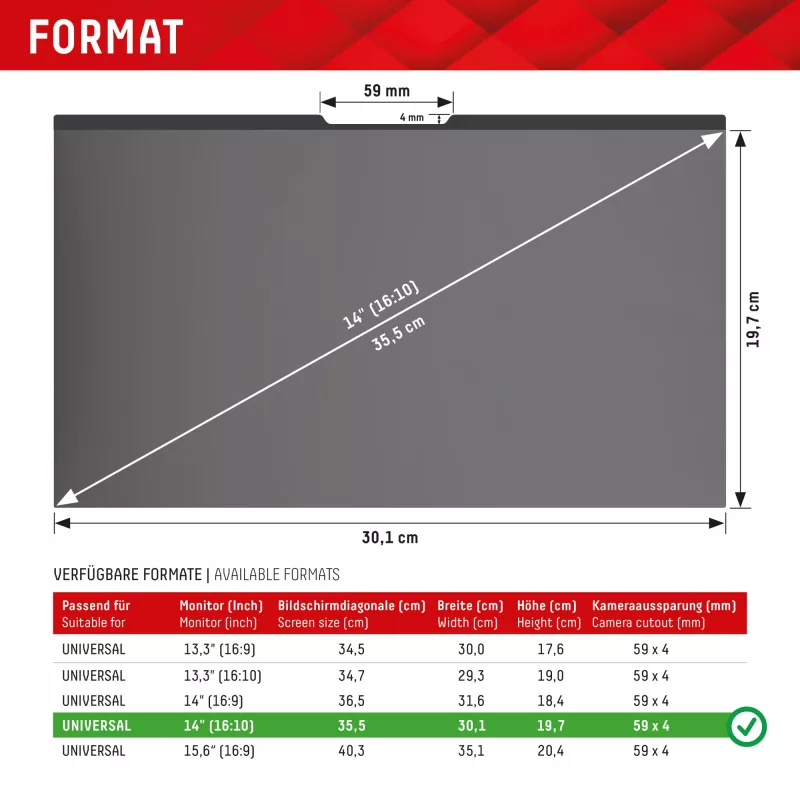 Displex PRIVACY SAFE magnetischer 2-Wege-Sichtschutzfilter für Laptop/Notebook 14'' (16:10)