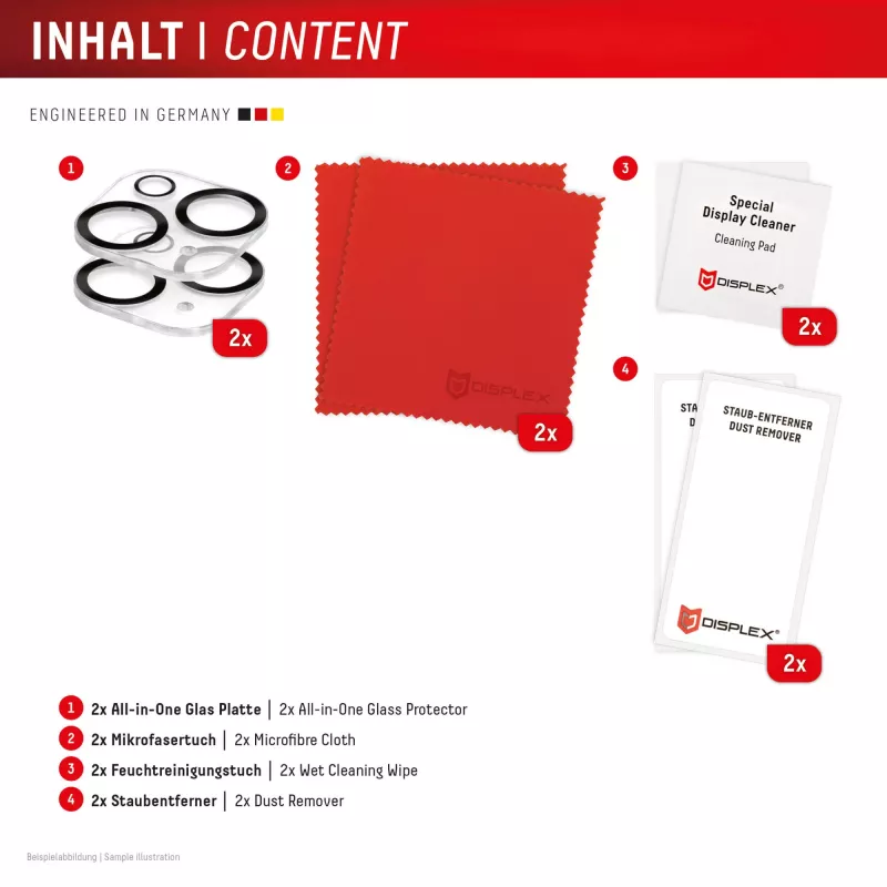 Displex Full Cover Kamera-Linsenglas iPhone 15/15 Plus, 10H, Voll-Kameraschutz, Quick Mount, 2 Stück