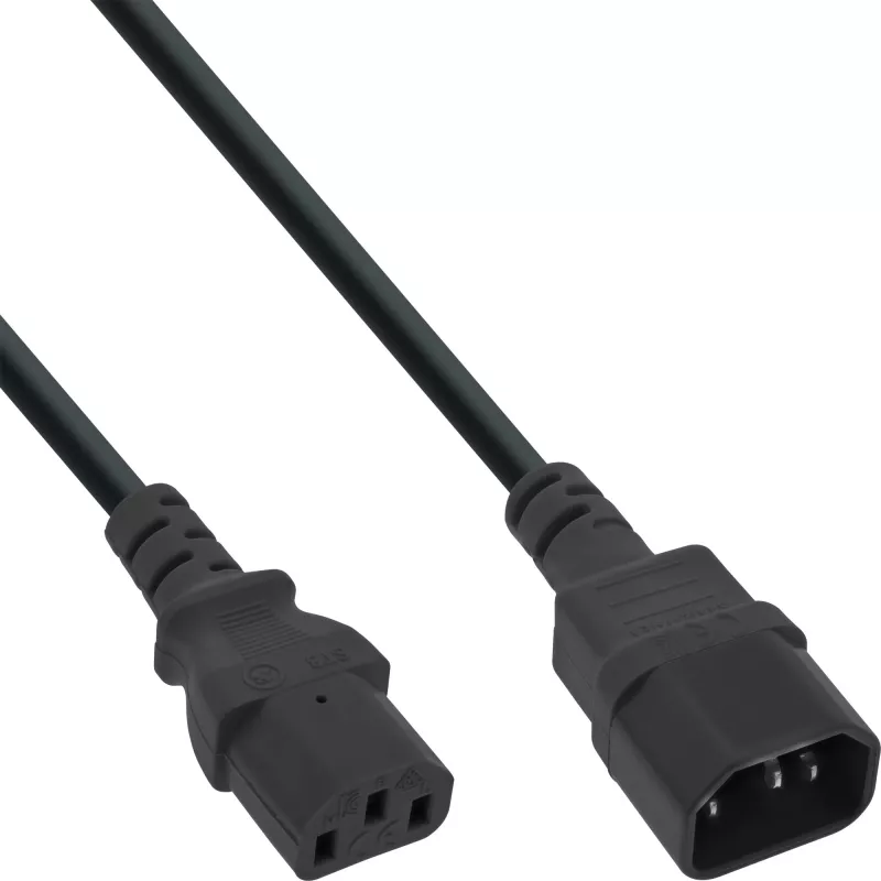 InLine Kaltgeräteverlängerung, C13 / C14, schwarz, 0,75 m, 0,75 m, C14 Kupplung, C13 Kupplung, H05VV-F, 250 V