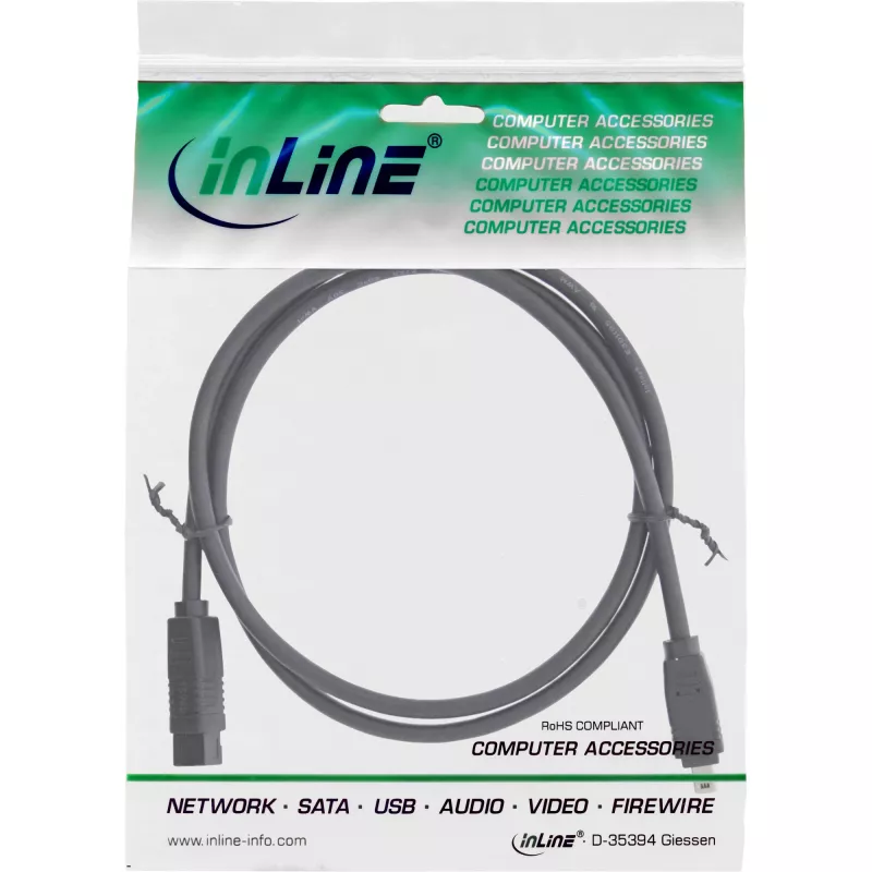 InLine FireWire 400 auf 800 1394b Kabel (4/9-Pin Stecker, 1,8 m), Schwarz