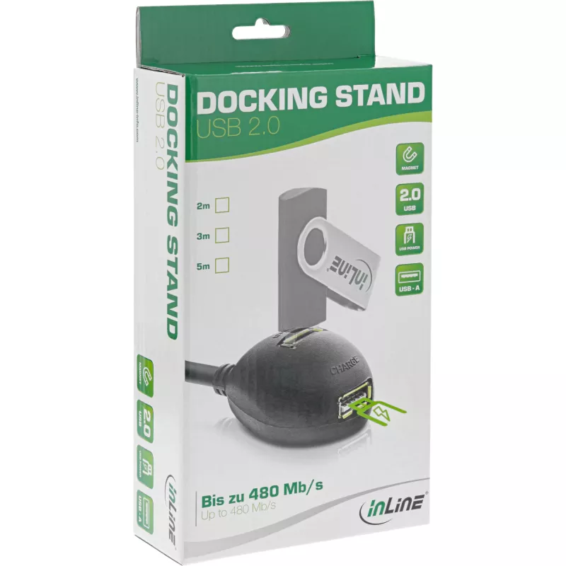 InLine USB 2.0 Kabel Typ A Stecker / Buchse, mit Basis, schwarz, 2m