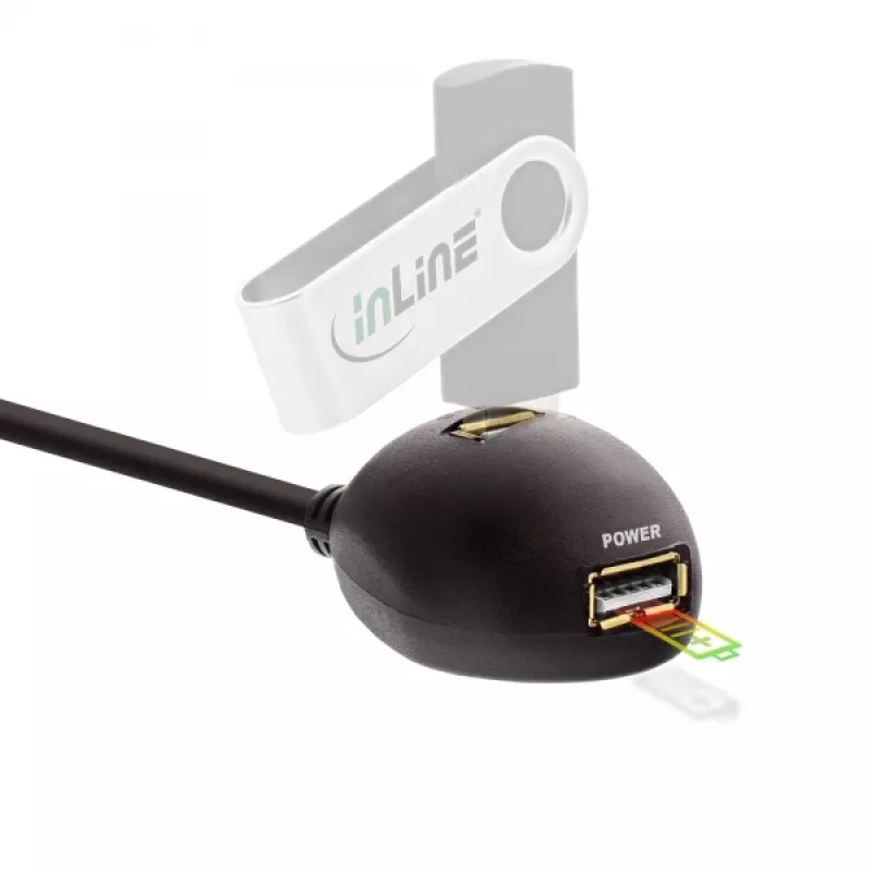 InLine USB 3.2 Gen.1 Kabel USB Typ A M / A F + Strom, mit Ständer, schwarz, 2 m