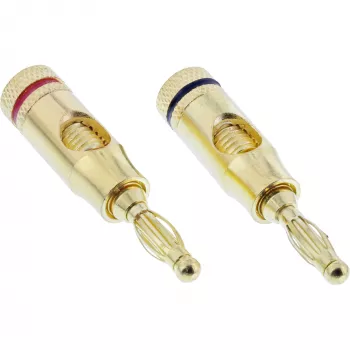 Schraubklemme (Bananenstecker-Schraube) InLine Metall vergoldet, 1x rot + 1x schwarz