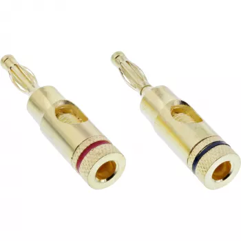 Schraubklemme (Bananenstecker-Schraube) InLine Metall vergoldet, 1x rot + 1x schwarz