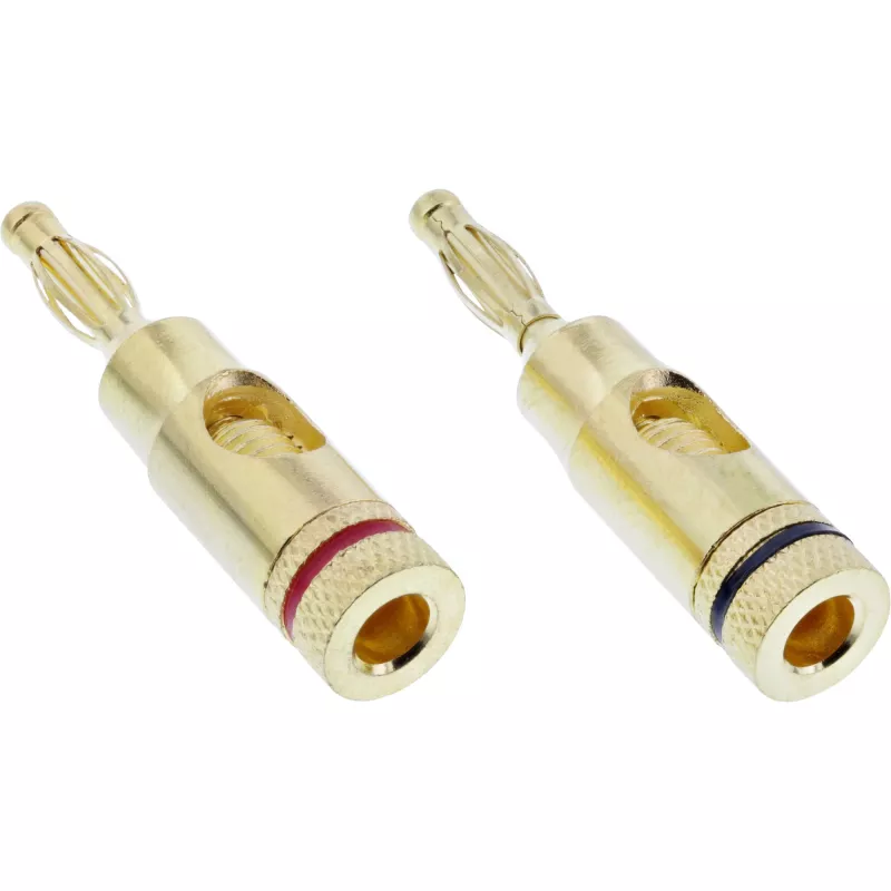 Schraubklemme (Bananenstecker-Schraube) InLine Metall vergoldet, 1x rot + 1x schwarz