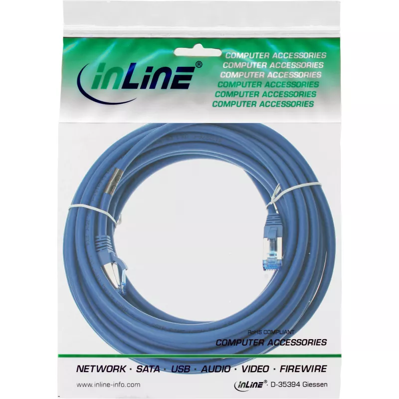 InLine Patchkabel S/FTP PiMF Cat.6A halogenfrei 500 MHz blau 20 m
