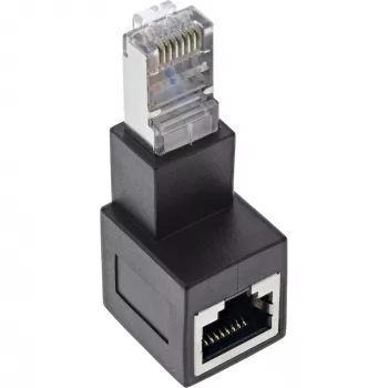 InLine Patchkabel-Adapter Cat.6A, RJ45 Stecker / Buchse, 90° abgewinkelt nach unten