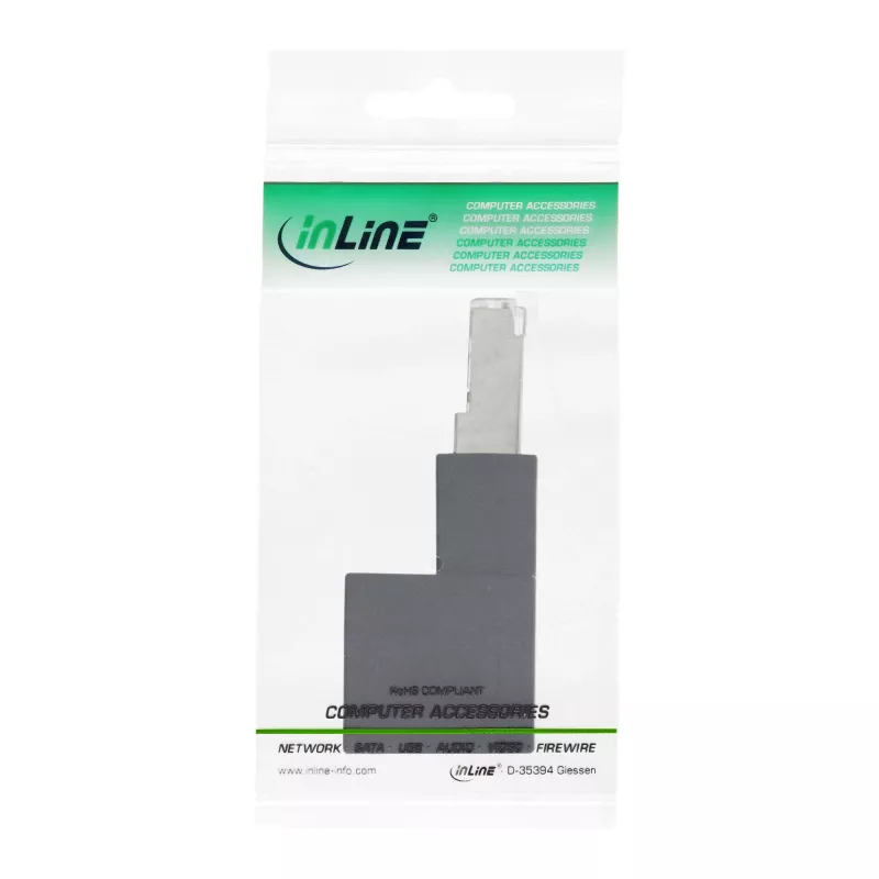 InLine Patchkabel-Adapter Cat.6A, RJ45 Stecker / Buchse, 90° abgewinkelt nach unten