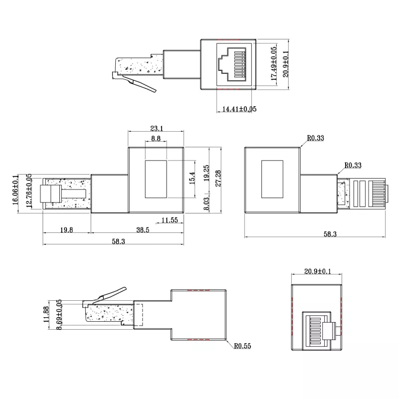 InLine Patchkabel-Adapter Cat.6A, RJ45 Stecker/Buchse, 90° nach links abgewinkelt