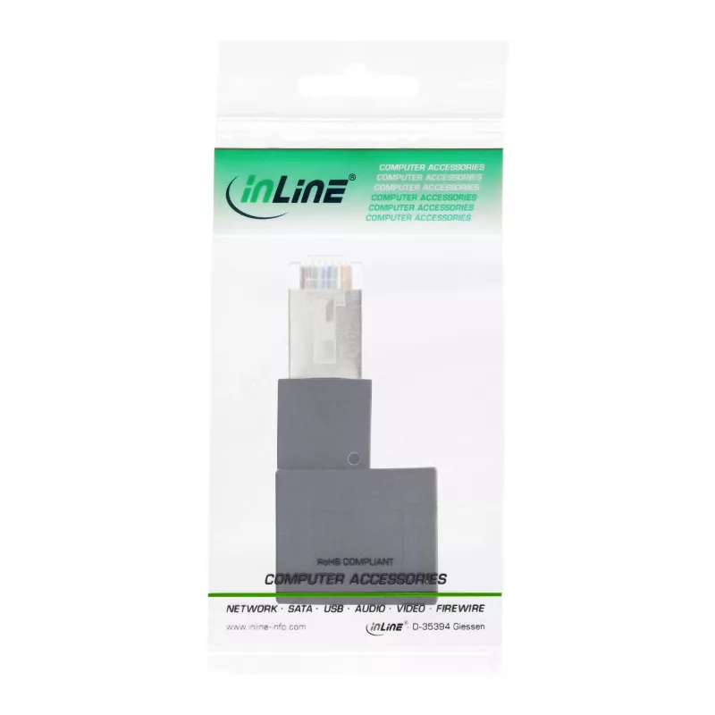 InLine Patchkabel-Adapter Cat.6A, RJ45 Stecker/Buchse, 90° nach links abgewinkelt