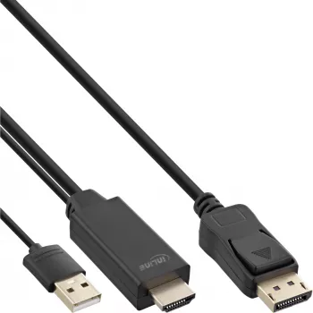 InLine HDMI-zu-DisplayPort-Konverterkabel, 4K, schwarz/gold, 2 m