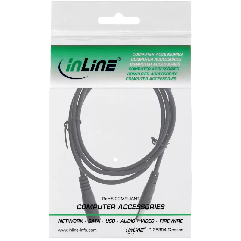 InLine DC-Verlängerungskabel, DC-Stecker Stecker/Buchse 5,5x2,1mm, schwarz, 1m