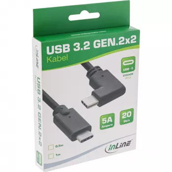 InLine USB 3.2 Gen.2 Kabel, USB-C Stecker/Stecker abgewinkelt, schwarz, 0,5m
