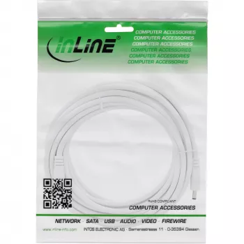 InLine DC-Verlängerungskabel, DC-Stecker/Buchse 5,5x2,1mm, AWG 18, weiß 3m