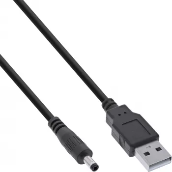 InLine USB DC Stromadapterkabel, USB A Stecker auf DC-Stecker 4,0x1,70mm, schwarz, 1m