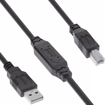 InLine USB 2.0 Aktivkabel, USB-A Stecker auf USB-B Stecker, 15 m, 15 m, USB A, USB B, USB 2.0, 0,48 Gbit/s, Schwarz