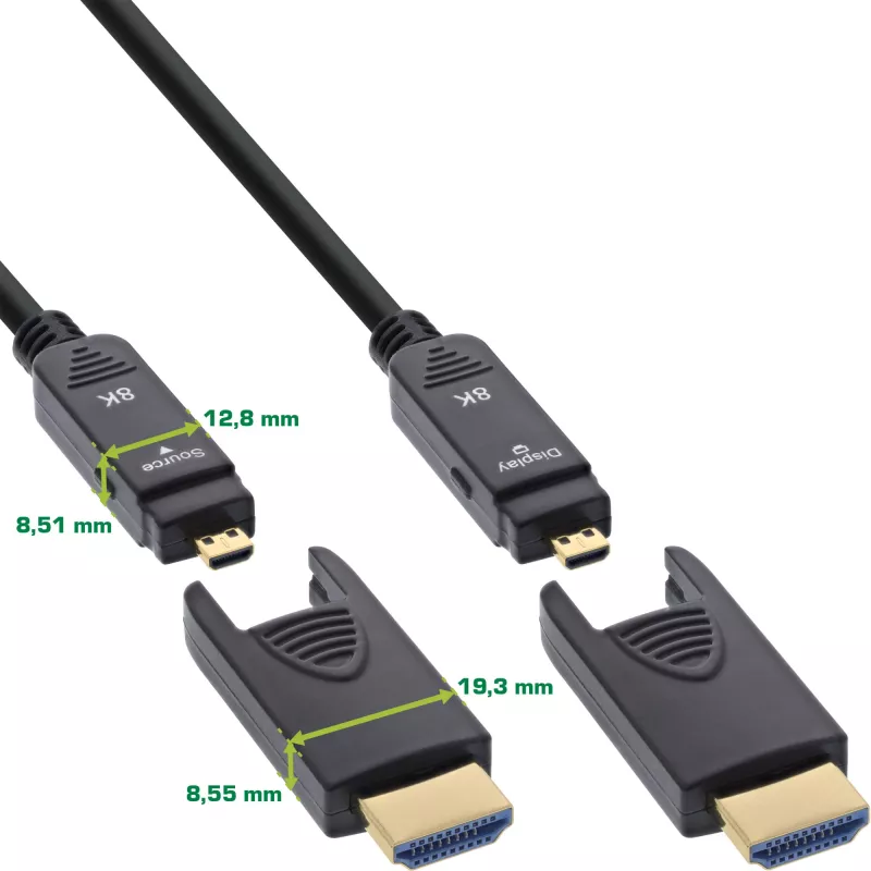 InLine HDMI AOC Kabel, Ultra High Speed HDMI, 8K4K, abnehmbarer Stecker, 20m