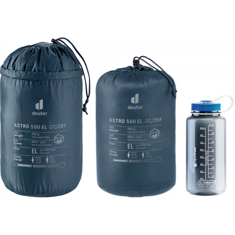 Schlafsack DEUTER Astro 500 EL -2°C / 28°F, Erwachsenen-Mumie, 2200×800×520 mm, Ripstop Blau