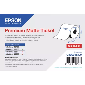 Epson Premium Matte Ticket - Rolle: 102 mm x 50 m, Matt, 107 g/m², 1 Stk., 114 mm, 104 mm, 120 mm