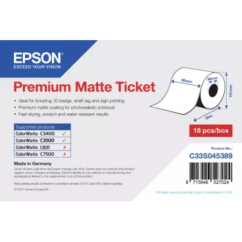 Epson Premium Matt Ticket - Rolle: 80 mm x 50 m, matt, 107 g/m², 1 Stk., 107 mm, 108 mm, 89 mm