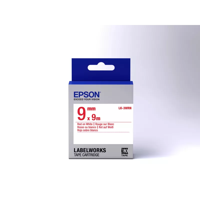 Epson Label Cartridge Standard LK-3WRN Rot/Weiß 9mm (9m), Rot auf Weiß, Japan, 9 mm, 9 m, 1 Stk., 25 mm