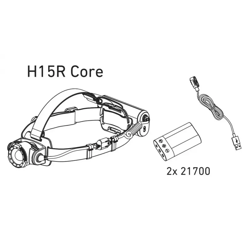 Stirnlampe Led Lenser H15R Core — Stirnband-LED-Taschenlampe, 2500 lm, 21700 Akku, IP67, 250 m Leuchtweite, 4 Leistungsstufen, Aluminium, schwarz