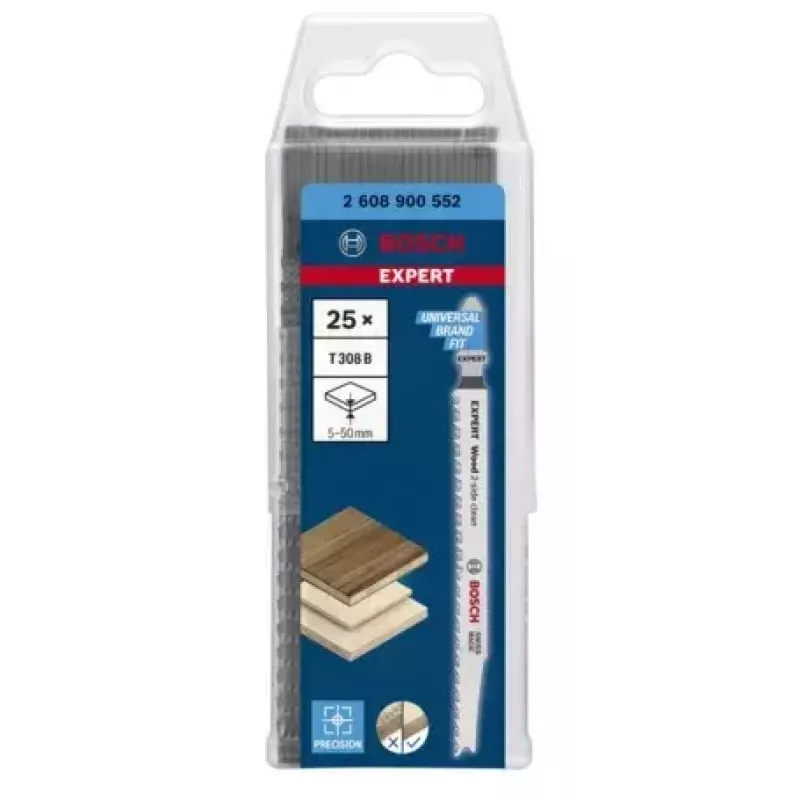 Bosch EXPERT ‘WOOD 2-SIDE CLEAN’ T 308 B Stichsägeblatt aus Kohlenstoffstahl (HCS) 25 Stück