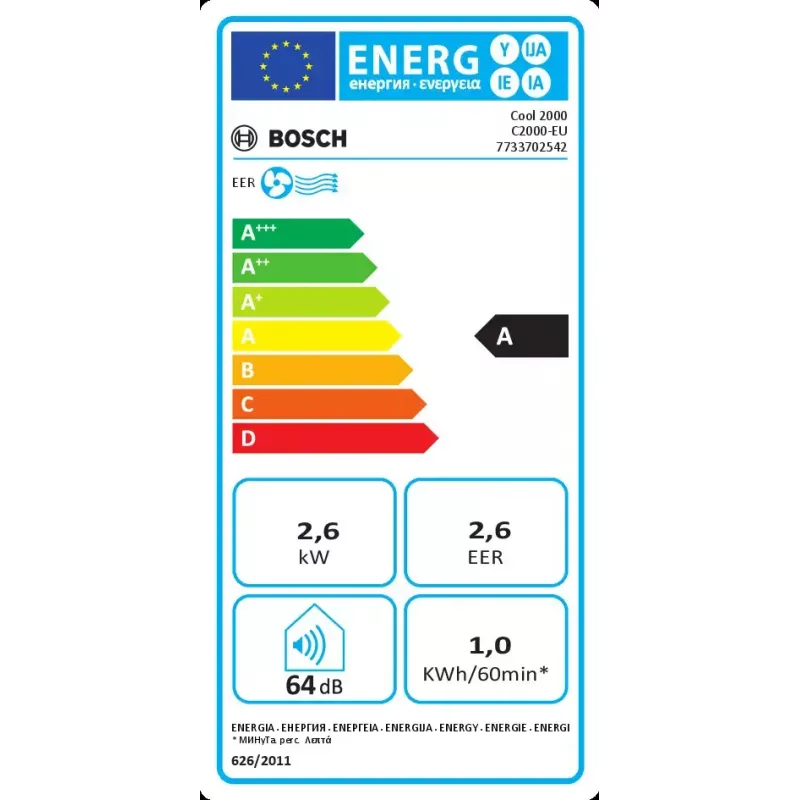Tragbare Klimaanlage Bosch Cool 2000 — weiß, Klasse A, 1 kWh/h, R290, bis zu 88 m³