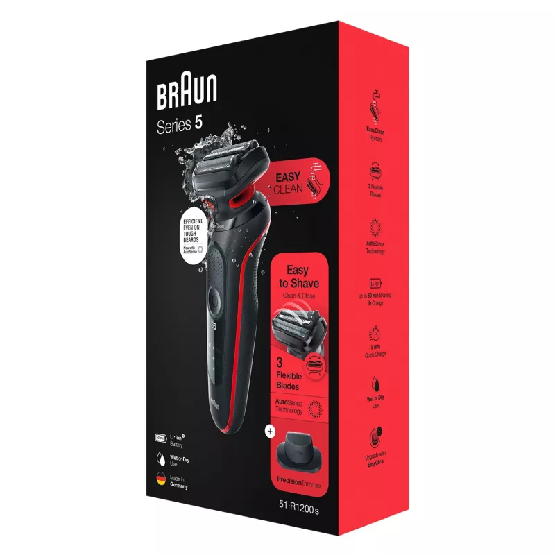 Braun Series 5 51-R1200S Herrenrasierer Folienrasierer Trimmer Schwarz, Rot