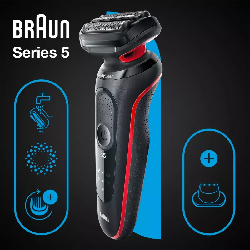 Braun Series 5 51-R1200S Herrenrasierer Folienrasierer Trimmer Schwarz, Rot