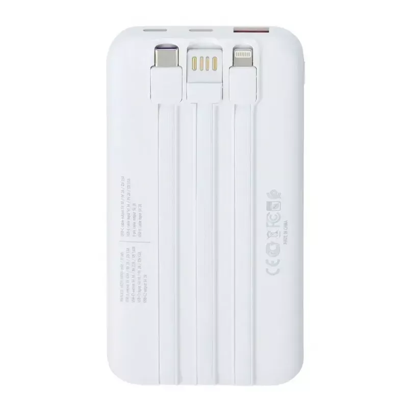 Tragbare Powerbank Rivacase VA2211WH — 10000 mAh, PD 3.0, QC 3.0, 1x USB-A + 2x USB-C, 22,5 W Ausgang
