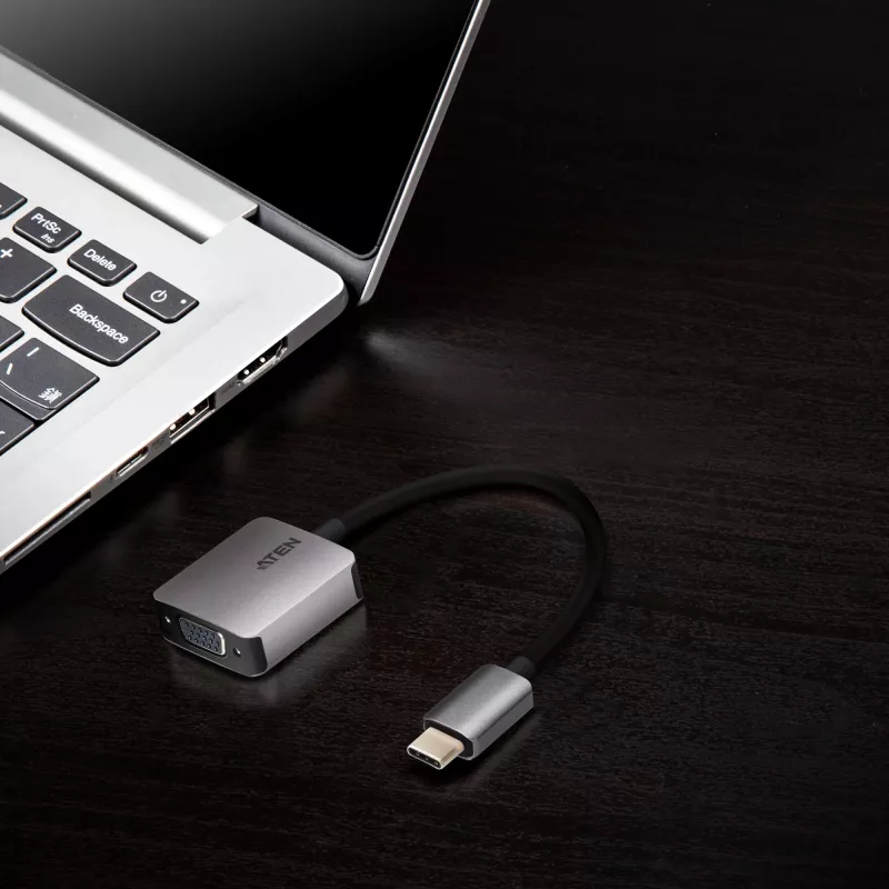 ATEN USB-C-auf-VGA-Adapter, USB Typ-C, VGA (D-Sub), Stecker, Buchse, Gerade, Gerade