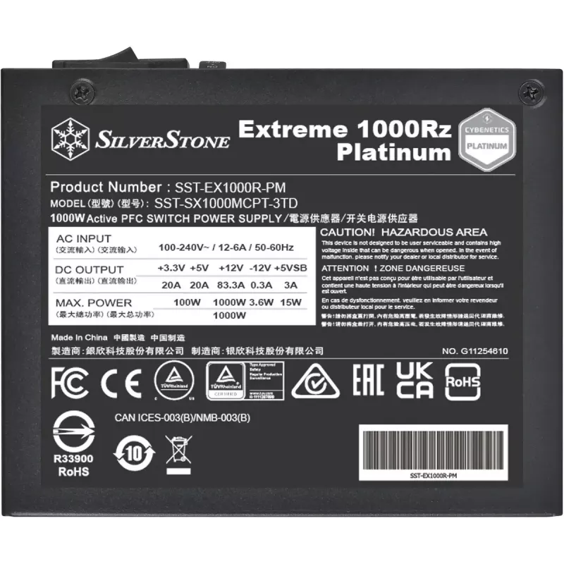 Silverstone Technology Extreme 1000Rz Platinum (schwarz, 2x 12-Pin-Hochleistungs-GPU, 8x PCIe, Kabelmanagement, 1000 Watt)
