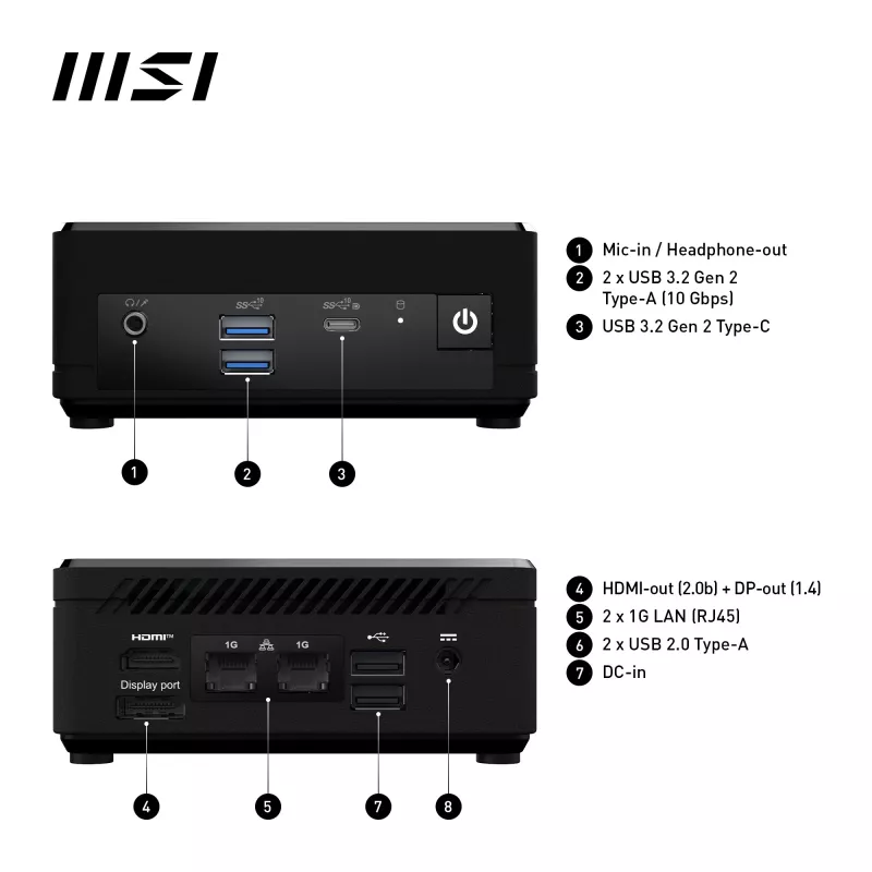 MSI Cubi N ADL-006DE Intel® N N200 4 GB DDR4-SDRAM 128 GB SSD Windows 11 Pro Mini PC Schwarz