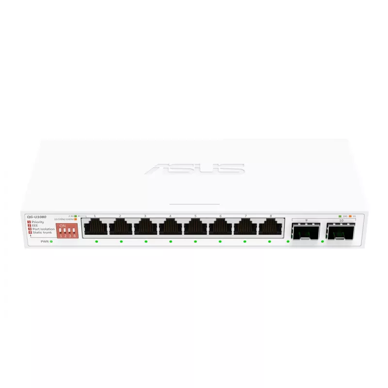 Unmanaged Ethernet Switch ASUS QG-U1080 — 8 × 2,5G RJ-45 Ports, MAC 16K, Weiß, 12V
