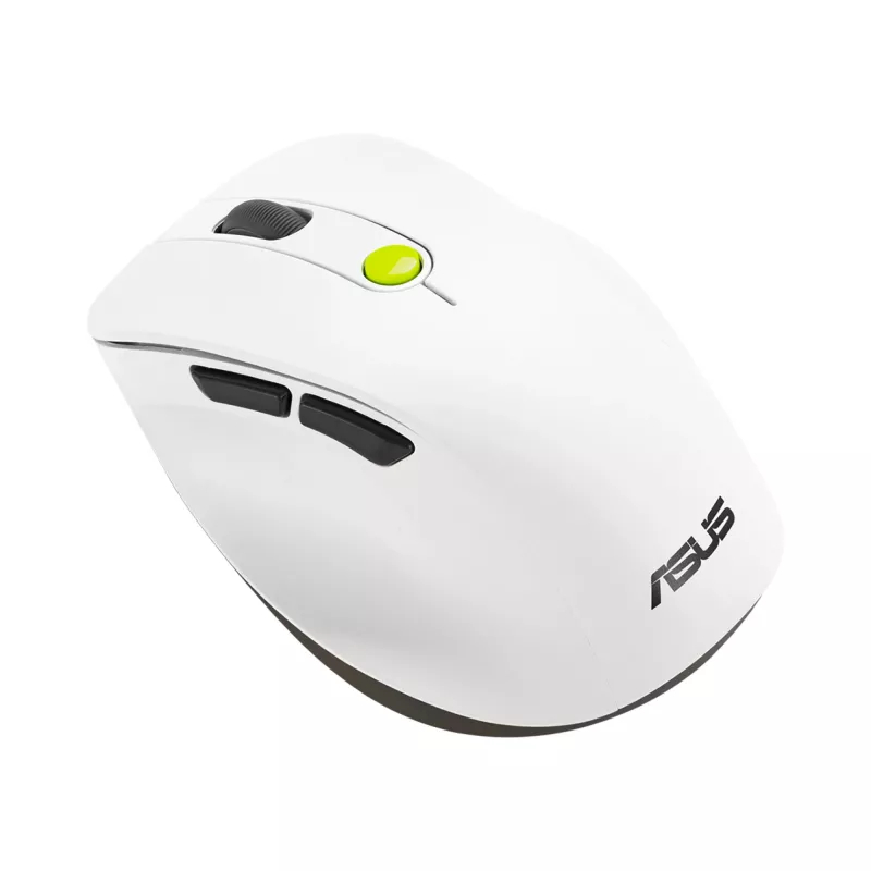 Maus ASUS MD105 /VT-GN — rechtshändig RF wireless + Bluetooth, 2400 DPI, Scrollrad, batteriebetrieben, weiß/grün
