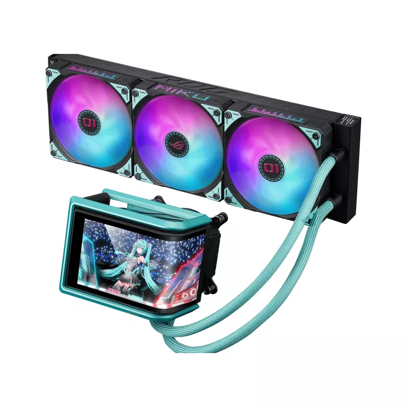 ASUS ROG RYUO IV 360 ARGB Hatsune Miku Edition Prozessor All-in-One-Flüssigkeitskühler 12 cm Schwarz, Türkis