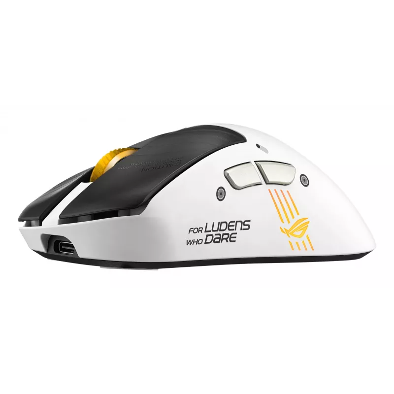 Gaming-Maus ASUS ROG Keris II Origin-KJP, rechtshändig, optisch 42.000 DPI, RF Wireless + Bluetooth + USB-A, 6 Tasten, mehrfarbig