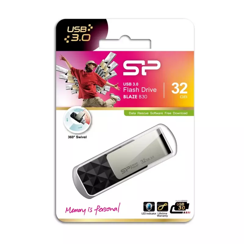 USB-Stick Silicon Power Blaze B30 32 GB, USB Typ-A 3.2 Gen 1, schwarz